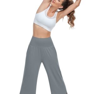 UEU Women's Wide Leg Yoga Pants High Waisted Comfy Dance Sweatpants Loose Casual Soft Lounge Joggers for Women with Pockets (Mid Gray, M)