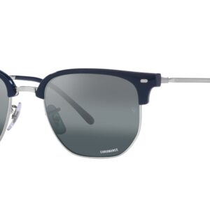 Ray-Ban RB4416 New Clubmaster Square Sunglasses, Blue on Silver/Blue Mirrored Polarized, 51 mm