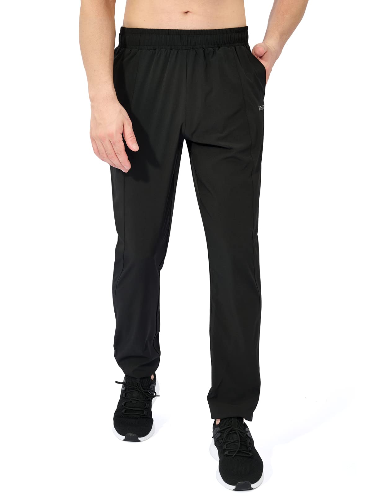 MELOO Men's Lightweight Sweatpants Joggers - Water Resistant Athletic Track Pockets Pants Running, Hiking, Workout Black Size XL