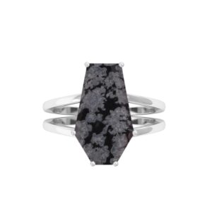 dhruvansh creations snowflake obsidian coffin silver ring | natural snowflake obsidian sterling silver 925 handmade coffin ring | handmade jewelry (7.5)