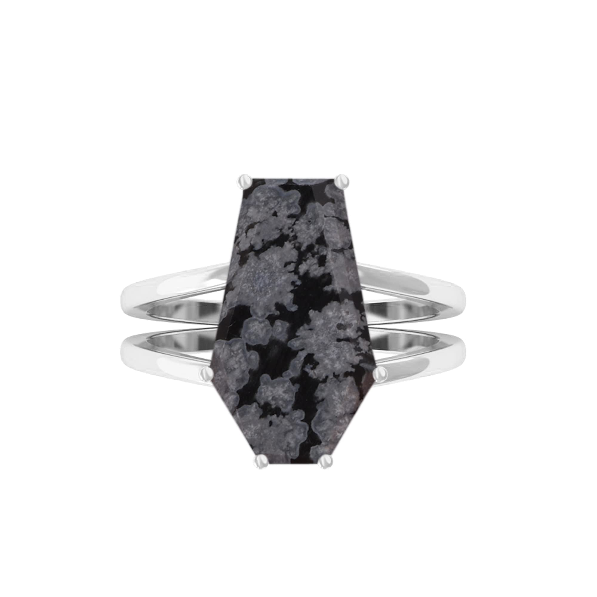 DHRUVANSH CREATIONS Snowflake Obsidian Coffin Silver Ring | Natural Snowflake Obsidian Sterling Silver 925 Handmade Coffin Ring | Handmade Jewelry (7.5)