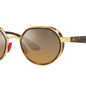 Ray-Ban RB3703M Scuderia Ferrari Collection Round Sunglasses, Gold/Brown Mirrored Grey Polarized, 51 mm