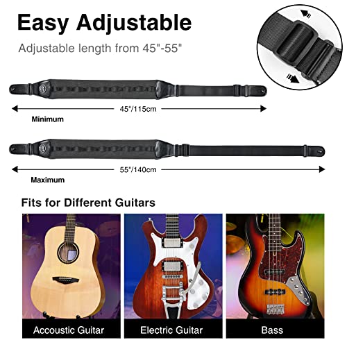 LEKATO Bass Guitar Strap for Heavy Bass and Guitars with 3.5” Wide Bass Guitar Strap Padded Thickened Foam Bass Strap Adjustable Length from 45" to 55" Bass Guitar Straps with 2 Strap Locks & 6 Picks