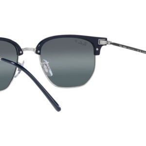 Ray-Ban RB4416 New Clubmaster Square Sunglasses, Blue on Silver/Blue Mirrored Polarized, 51 mm