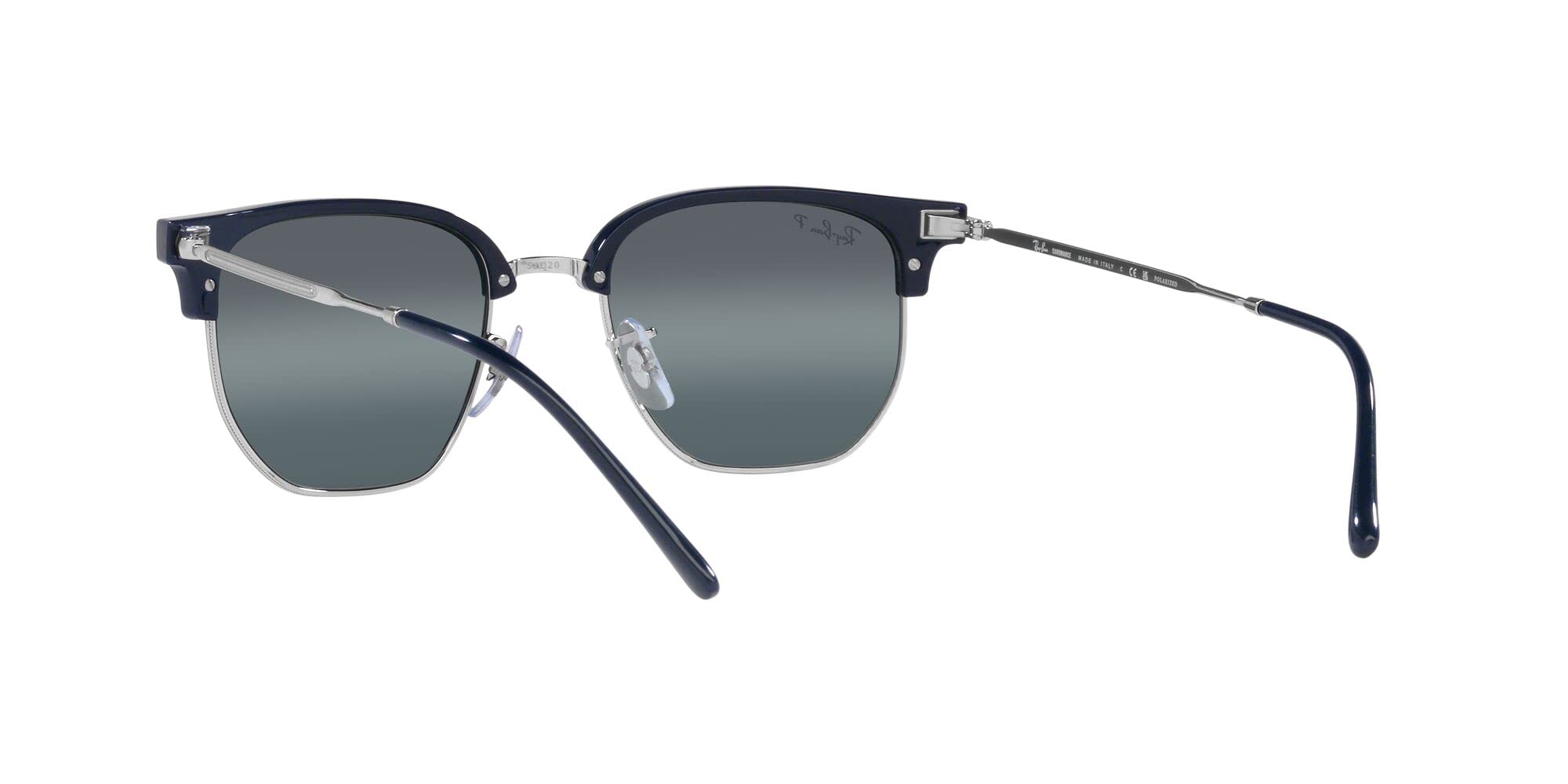 Ray-Ban RB4416 New Clubmaster Square Sunglasses, Blue on Silver/Blue Mirrored Polarized, 51 mm