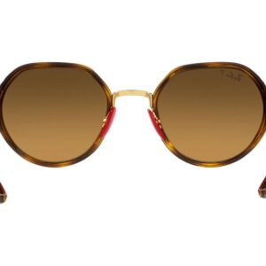 Ray-Ban RB3703M Scuderia Ferrari Collection Round Sunglasses, Gold/Brown Mirrored Grey Polarized, 51 mm