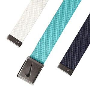 Nike Golf Men's 3-in-1 Web Belts, White/Teal/Navy (One Size Fits Most)