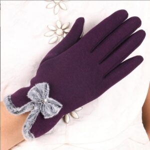 Warm Women Elegant Bow Gloves Touchscreen Gloves Full Finger Winter Warm Mittens (Purple, One Size)