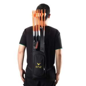 FENJANER Archery Back Arrows Quiver 4-Tubes Back Field Quiver Arrow Holder Shoulder Hanged Hunting Target Shooting Quiver with Front Pockets