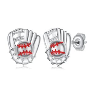 SVODEA Baseball Gloves Earrings for Women,925 Sterling Silver Baseball Stud Earrings,Sports Jewelry Gifts for Women