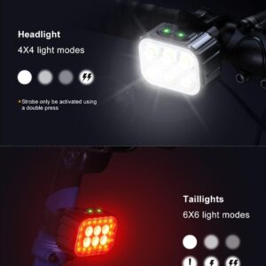 Bike Lights Set Ultra Bright, Cuvccn Bicycle Light Rechargeable with 6 Spot & Flood Beams, IP65 Waterproof Bike Lights for Night Riding, DIY 4X4 + 6X6 Modes Bike Headlight and Tail Light Reflectors