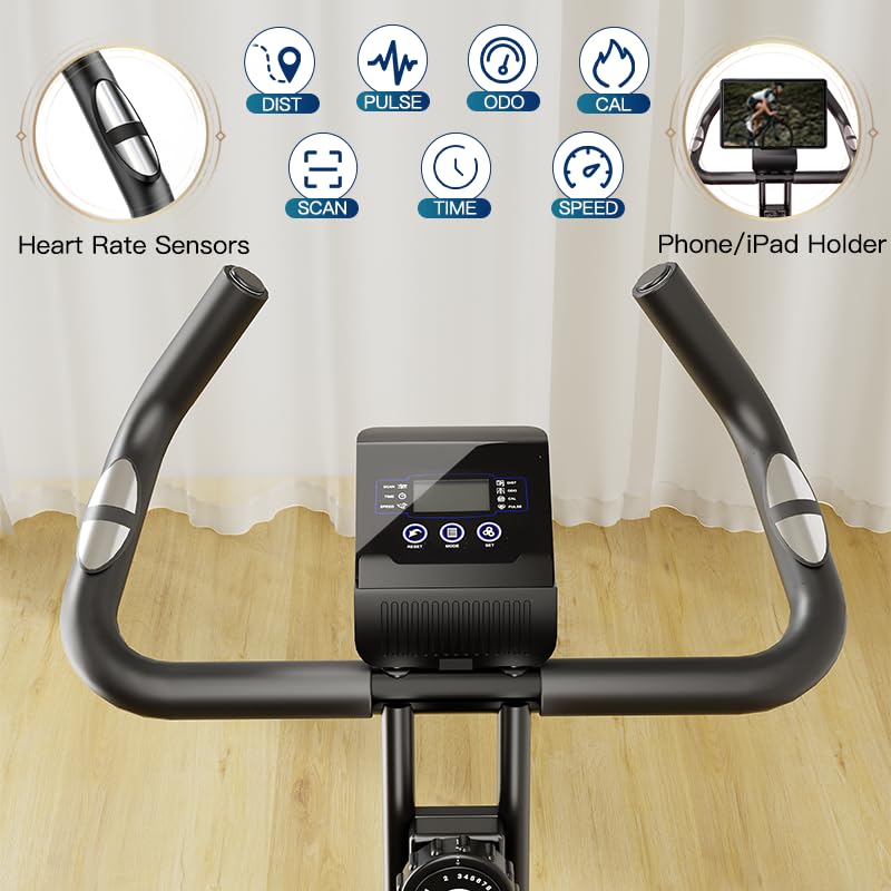 MAIBO Foldable Exercise Bike, Folding Exercise Bike Portable Upright Stationary Bike With Adjustable Seat, 8-Level Magnetic Resistance, Heart-Rate Monitor,LCD Dial for Home Gym Workout