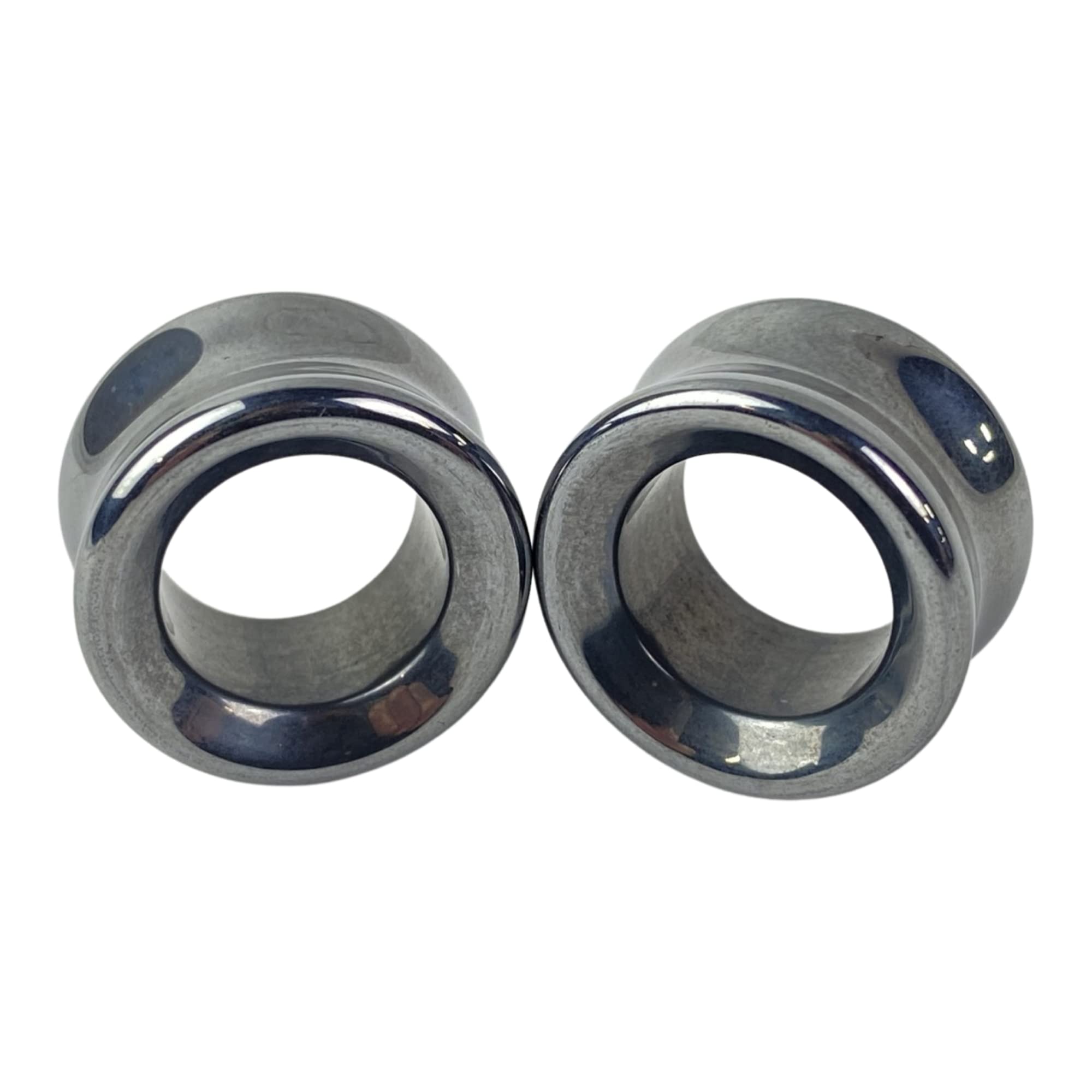 Mystic Metals Body Jewelry Pair of Concave Hematite Stone Double Flare Tunnels (STN-695) (3/4" (19mm))