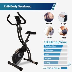 MAIBO Foldable Exercise Bike, Folding Exercise Bike Portable Upright Stationary Bike With Adjustable Seat, 8-Level Magnetic Resistance, Heart-Rate Monitor,LCD Dial for Home Gym Workout