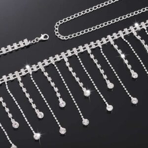 Tgirls Rhinestone Waist Chain Jewelry Sexy Silver Heart Belly Chains Layered Tassels Waist Body Chains Navel Button Ring Piercing Waist Chain Body Accessory for Women and Girls (Silver-tassel)