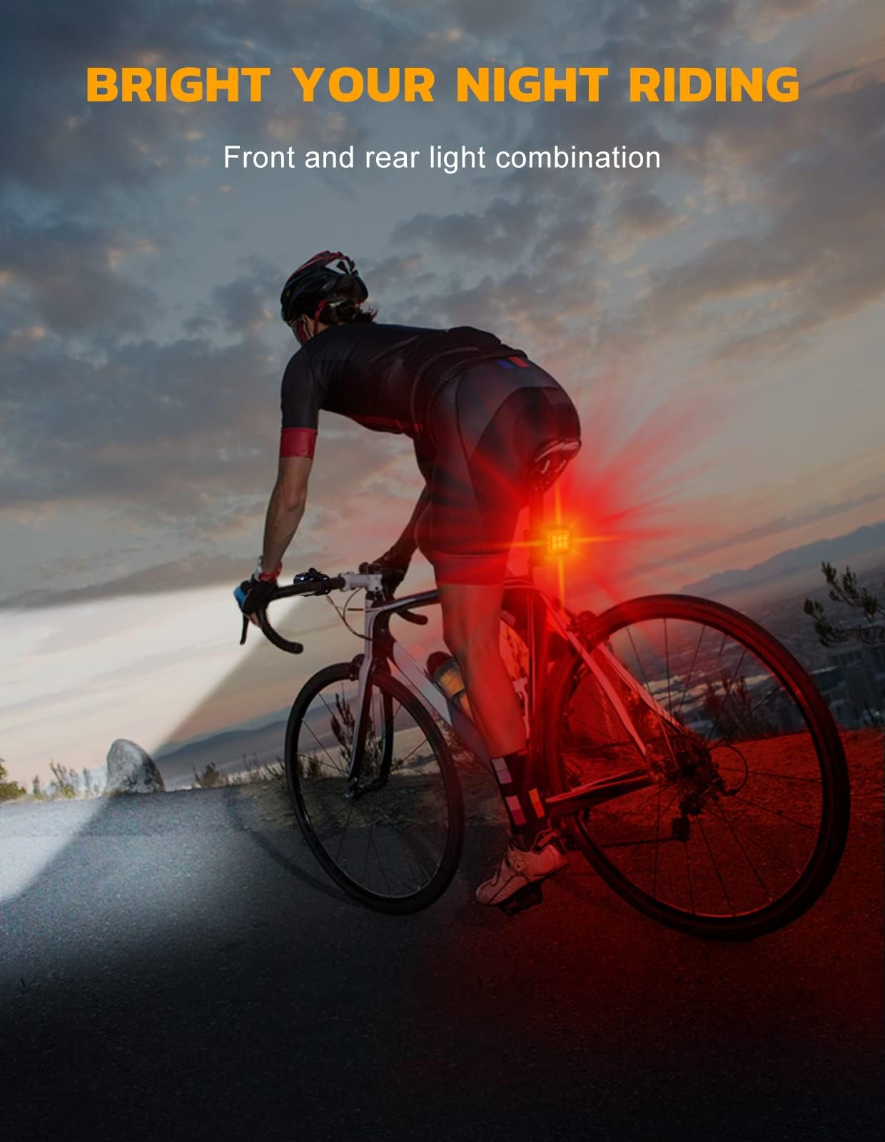 Bike Lights Set Ultra Bright, Cuvccn Bicycle Light Rechargeable with 6 Spot & Flood Beams, IP65 Waterproof Bike Lights for Night Riding, DIY 4X4 + 6X6 Modes Bike Headlight and Tail Light Reflectors