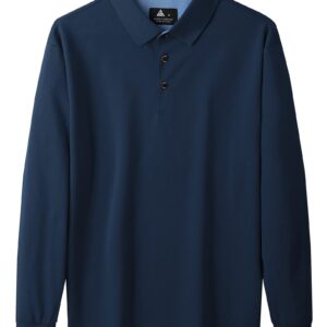 SWISSWELL Long Sleeve Polo Men Moisture Wicking Golf Shirts Slim Fit Polyester Collar Shirts Navy XL