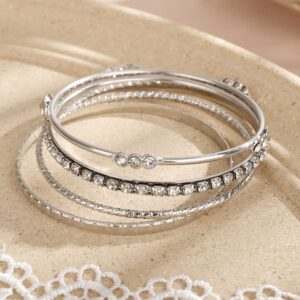 Rumtock 13pcs Boho Silver Bracelet Set for Women Girls Crystal Beads Stackable Bangle Hand Chain Punk Jewelry for Party