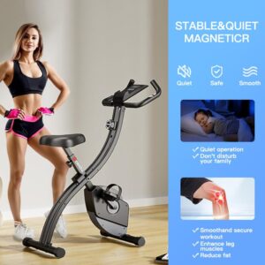 MAIBO Foldable Exercise Bike, Folding Exercise Bike Portable Upright Stationary Bike With Adjustable Seat, 8-Level Magnetic Resistance, Heart-Rate Monitor,LCD Dial for Home Gym Workout