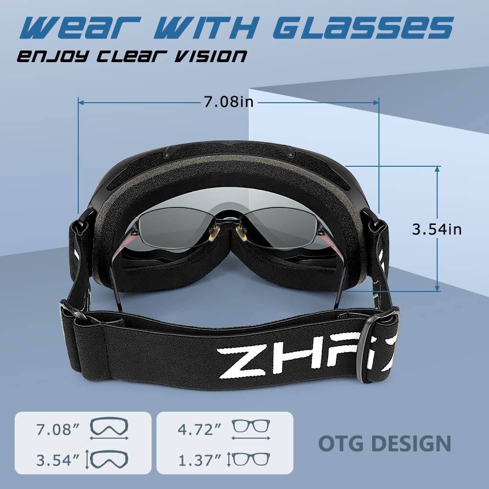 ZHA ZHA OTG Ski Goggles, Anti Fog 100% UV Protection Snow Sports Goggles for Men Women, Over Glasses & Fit all Helmets…