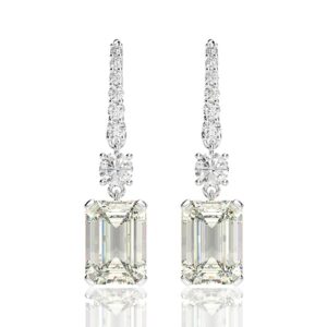 sterling silver diamond earrings for women, classic emerald cut 8ct/pair lab simulated diamond drop earrings white gold plated jewelry gifts for her birthday mothers day christmas gift