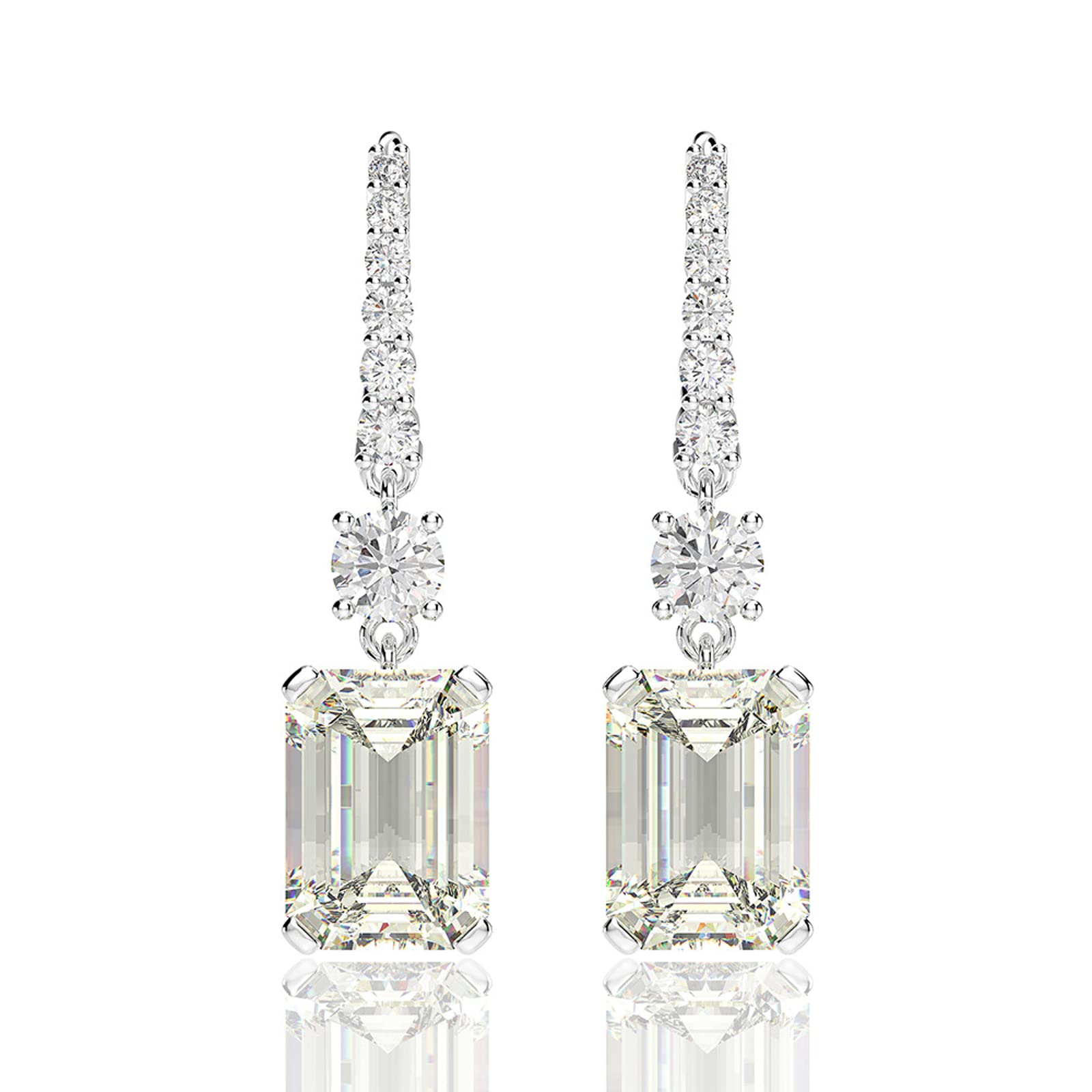 Sterling Silver Diamond Earrings for Women, Classic Emerald Cut 8Ct/Pair Lab Simulated Diamond Drop Earrings White Gold Plated Jewelry Gifts for Her Birthday Mothers Day Christmas Gift