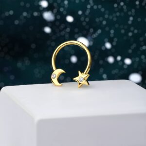 COCHARM Gold Septum Rings 16g, Star and Moon Septum Jewelry Horseshoe Septum Piercing 8mm Dainty Horseshoe Septum Rings Gold Horseshoe Daith Earring Hoop