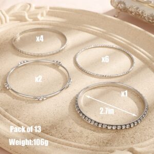 Rumtock 13pcs Boho Silver Bracelet Set for Women Girls Crystal Beads Stackable Bangle Hand Chain Punk Jewelry for Party