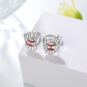 SVODEA Baseball Gloves Earrings for Women,925 Sterling Silver Baseball Stud Earrings,Sports Jewelry Gifts for Women