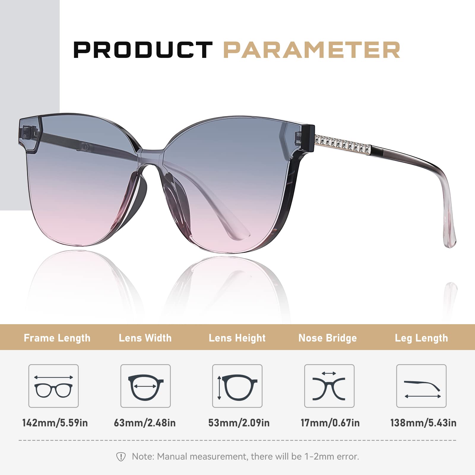 Colrea Classic Square Sunglasses designed for Women, Trendy Frameless Sunglasses with UV Protection CL22001