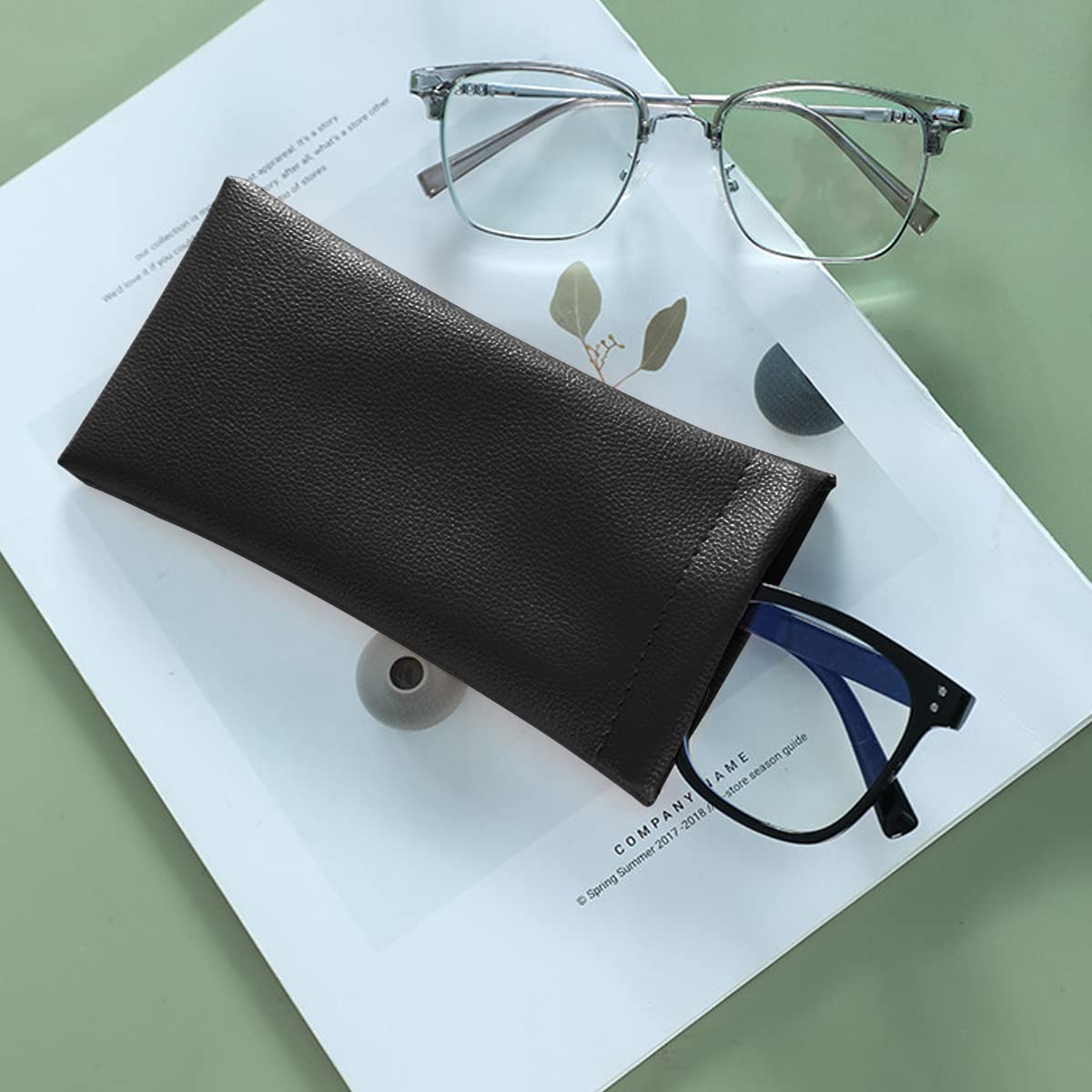 Pack of 3 Leather Soft Eyeglass Case Pouch Squeeze Top Sunglasses Case Portable Glasses Bag for Women and Men