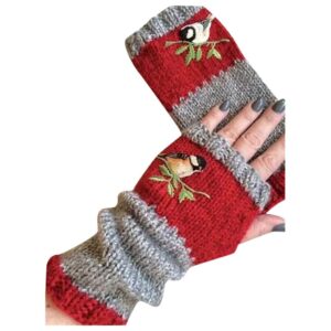 warm embroidery knitted fingerless gloves for women winter warm mittens for cold weather (red, one size)