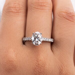 AnuClub 2.48 Cttw Oval Moissanite Engagement Ring for Women 925 Sterling Silver Side Stone Rings D Color VVS1 Lab Created Diamond Promise Wedding Anniversary Ring, Christmas Gift for Women 60