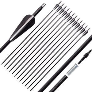 FENJANER Archery 30inch Carbon Arrow Spine 500 Practice Hunting Arrows with Removable Tips for Compound Bow and Recurve Bow (Pack of 12) (7.8mm-black)