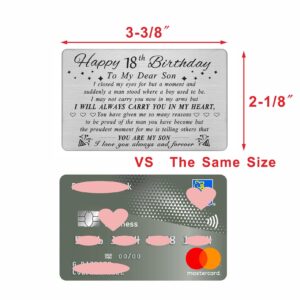 DEGASKEN Happy 18th Birthday Cards Gifts for Son, Son 18 Year Old Bday Card, Personalized Steel Engraved Wallet Card