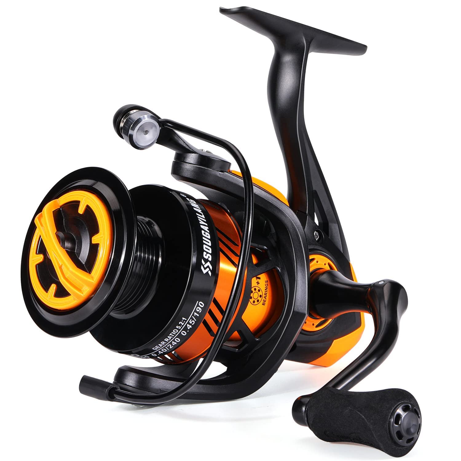 Sougayilang Fishing Reel, Ultralight Spinning Reel with Aluminum Spool, 5.2:1 High Speed Spinning Fishing Reel, 1000-6000 Series for Freshwater-Orange 3000