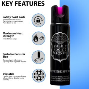 POLICE MAGNUM Pepper Spray Max Strength Portable Security- 16 ft Range- 4oz Twist Lock (Hot Pink)