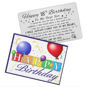 DEGASKEN Happy 18th Birthday Cards Gifts for Son, Son 18 Year Old Bday Card, Personalized Steel Engraved Wallet Card