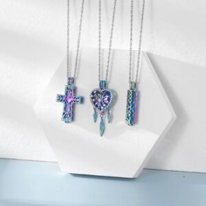 shajwo 3 Pack Cremation Urn Necklace for Ashes for Women Men Heart Cross Cylinder Cremation Jewelry for Ashes Loved One Memorial Keepsake Pendant,Full Rainbow