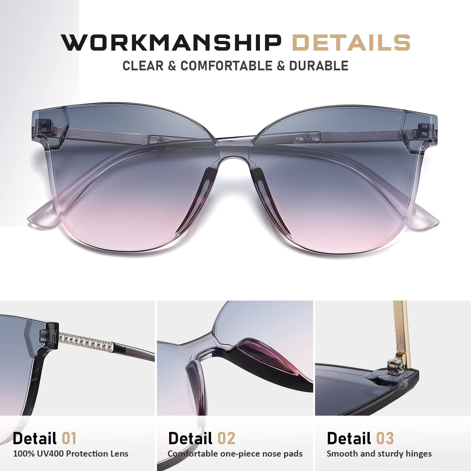 Colrea Classic Square Sunglasses designed for Women, Trendy Frameless Sunglasses with UV Protection CL22001