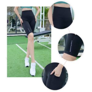 YOUALSO High Waisted Athletic Shorts for Women, 1/2 Yoga Pants with Pockets, for Athletic Workout Running Gym Exercise Sports Cycling Black M