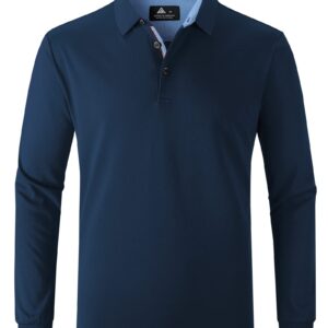 SWISSWELL Long Sleeve Polo Men Moisture Wicking Golf Shirts Slim Fit Polyester Collar Shirts Navy XL