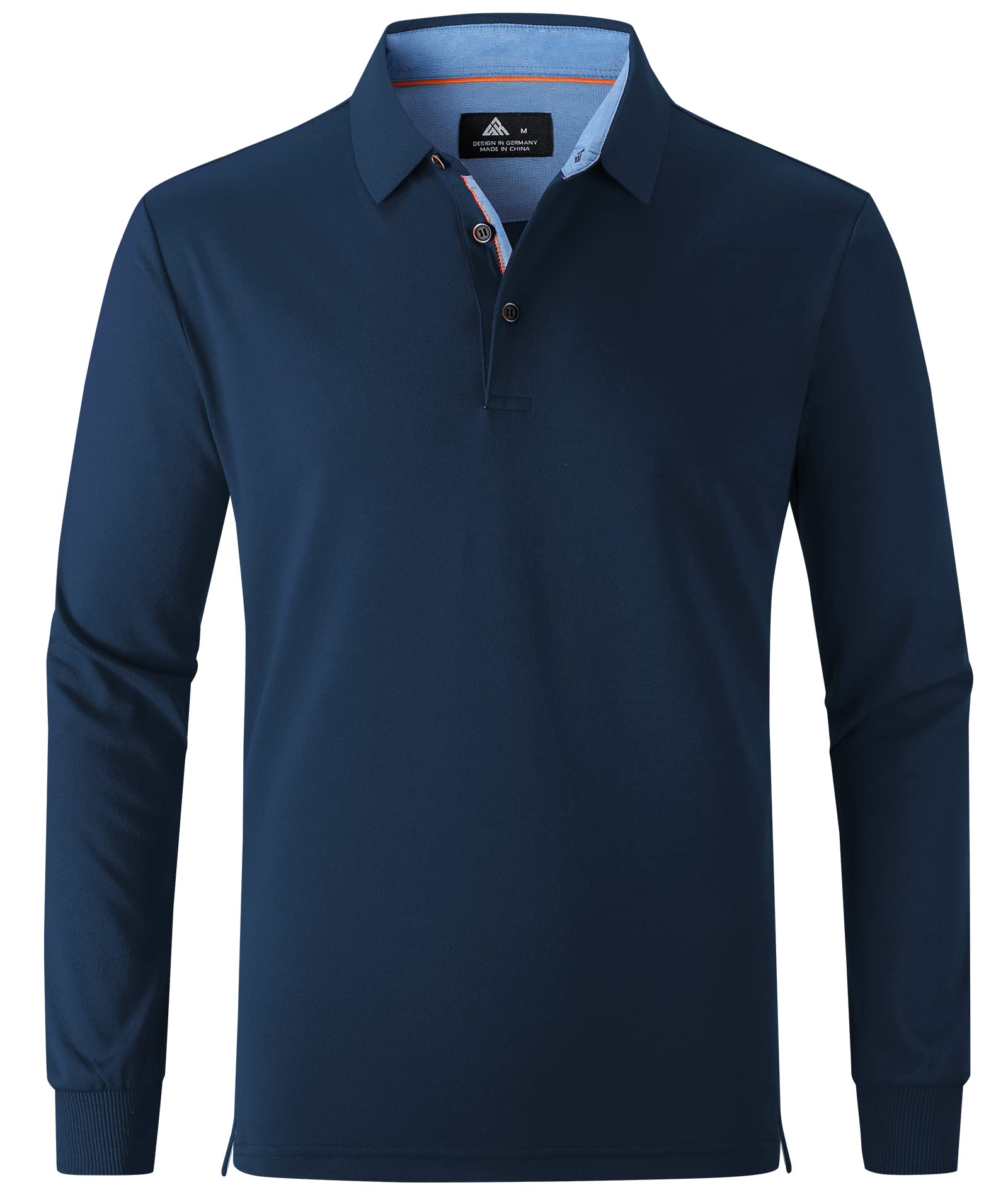 SWISSWELL Long Sleeve Polo Men Moisture Wicking Golf Shirts Slim Fit Polyester Collar Shirts Navy XL