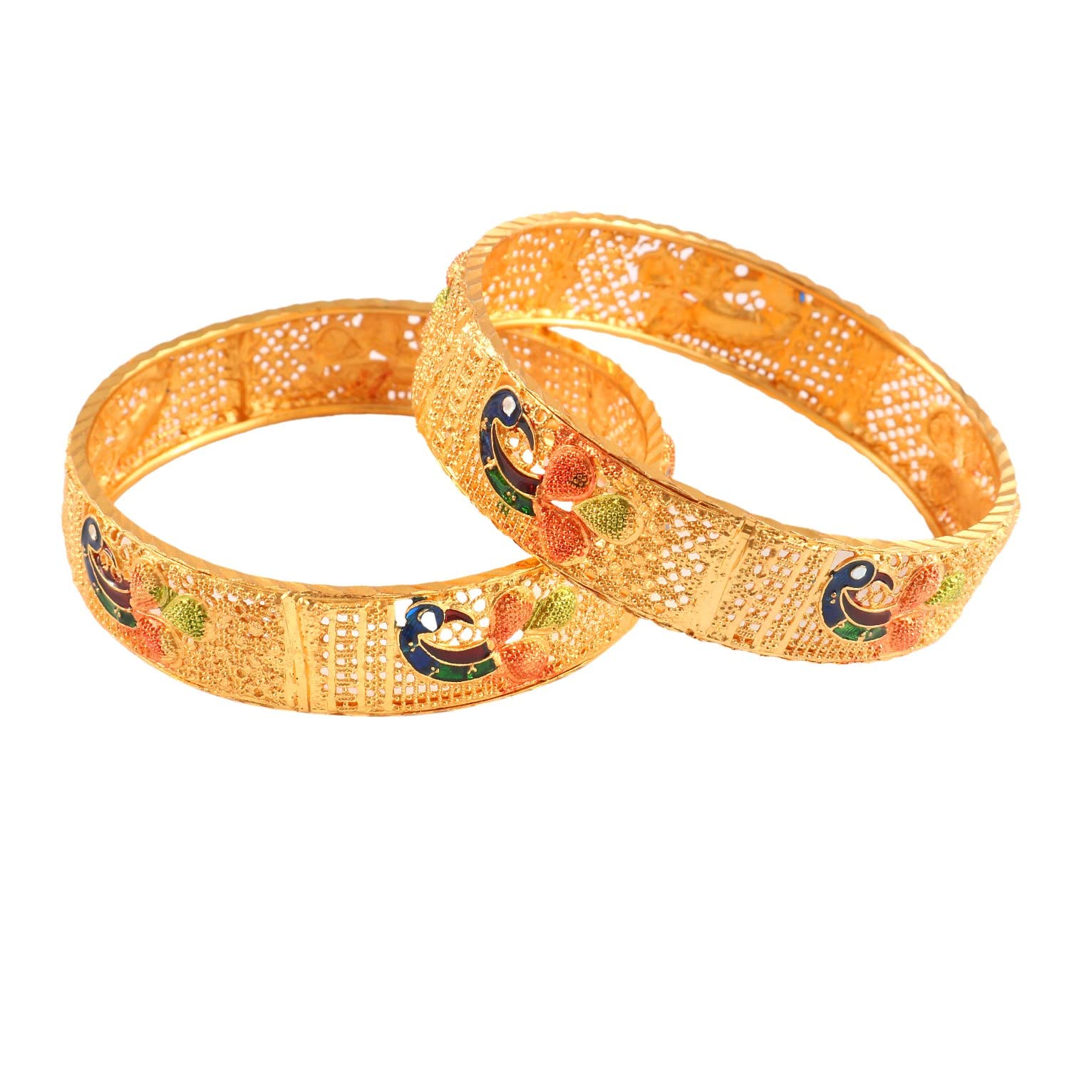 JewarHaat Kada Bangle Gold Plated Daily Use Design Handmade Meena Work Jewelry Indian Bangles for Women (Peacock-1, 2.6)