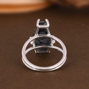 DHRUVANSH CREATIONS Snowflake Obsidian Coffin Silver Ring | Natural Snowflake Obsidian Sterling Silver 925 Handmade Coffin Ring | Handmade Jewelry (7.5)