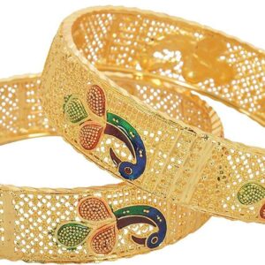 JewarHaat Kada Bangle Gold Plated Daily Use Design Handmade Meena Work Jewelry Indian Bangles for Women (Peacock-1, 2.6)