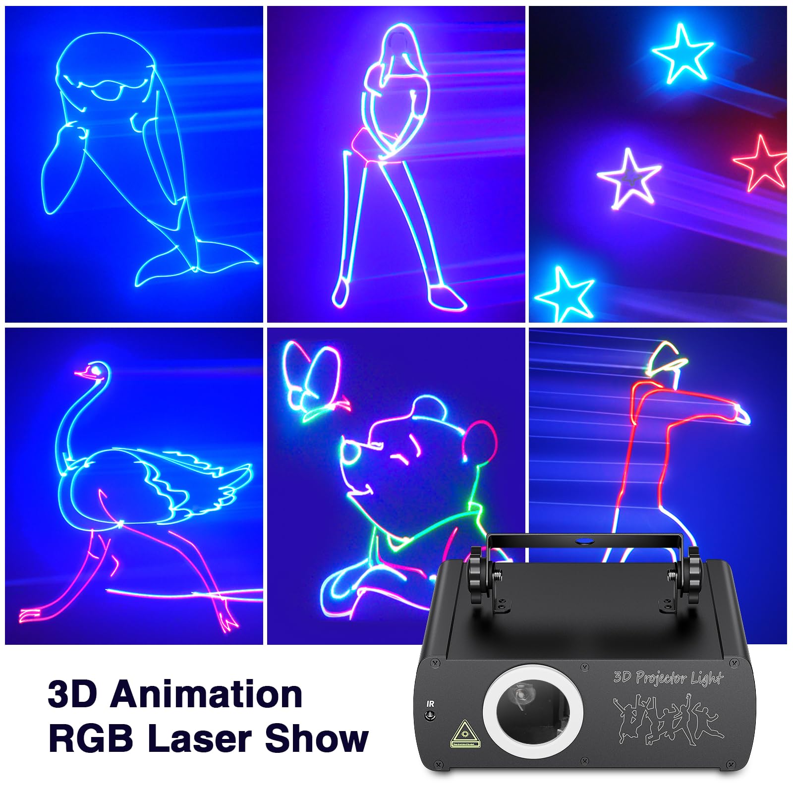 Ehaho DJ Laser Party Lights, 3D Animation RGB Laser Stage Lighting, DMX512 Music Sound Activated Disco Projector Lights, Remote Control Beam Effect Scan Light for Bar Wedding Nightclub Live Show