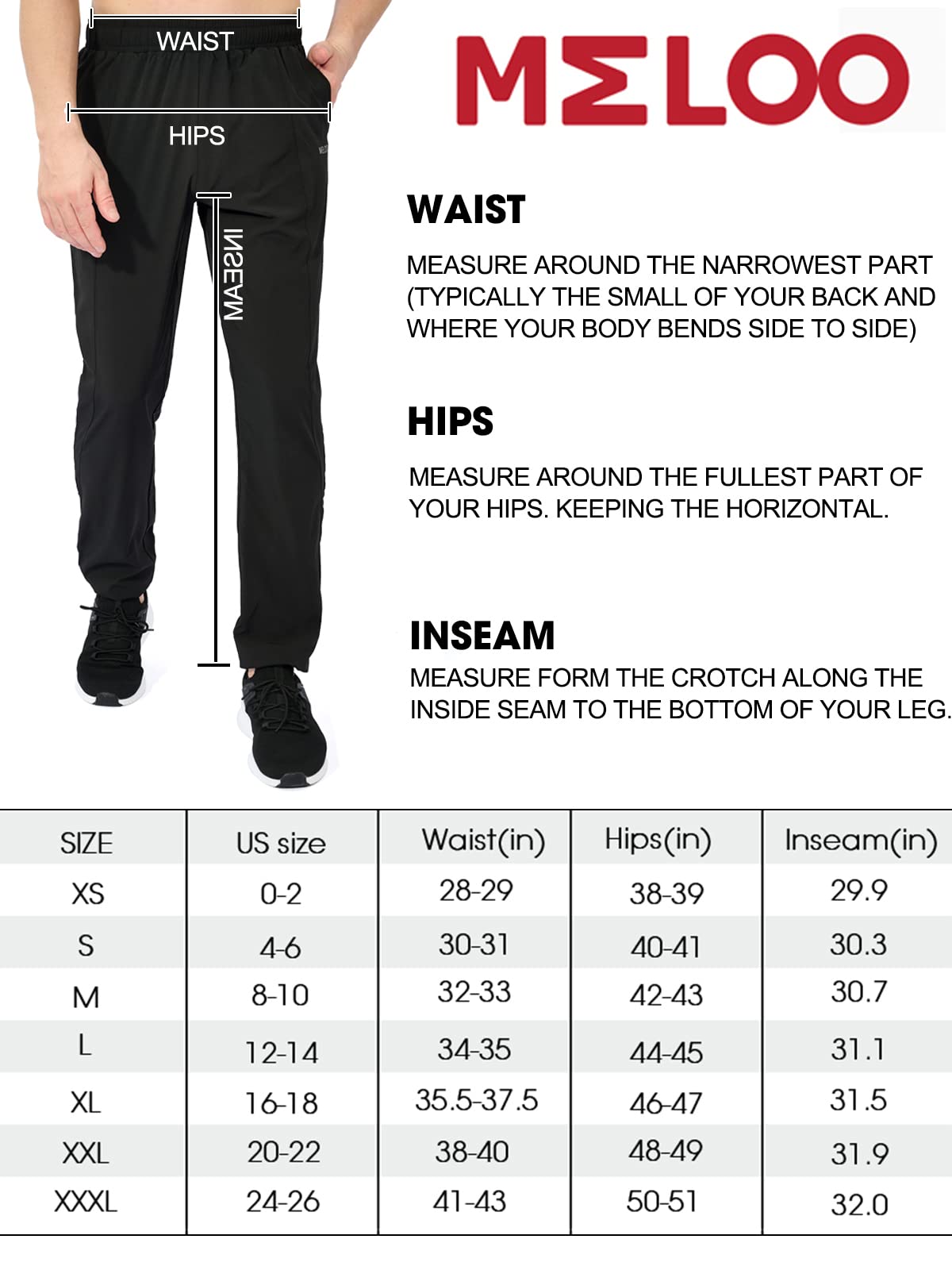 MELOO Men's Lightweight Sweatpants Joggers - Water Resistant Athletic Track Pockets Pants Running, Hiking, Workout Black Size XL