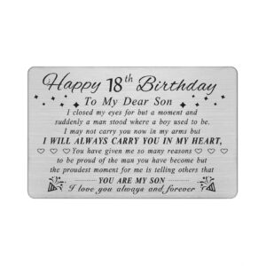 degasken happy 18th birthday cards gifts for son, son 18 year old bday card, personalized steel engraved wallet card