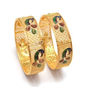 jewarhaat kada bangle gold plated daily use design handmade meena work jewelry indian bangles for women (peacock-1, 2.6)